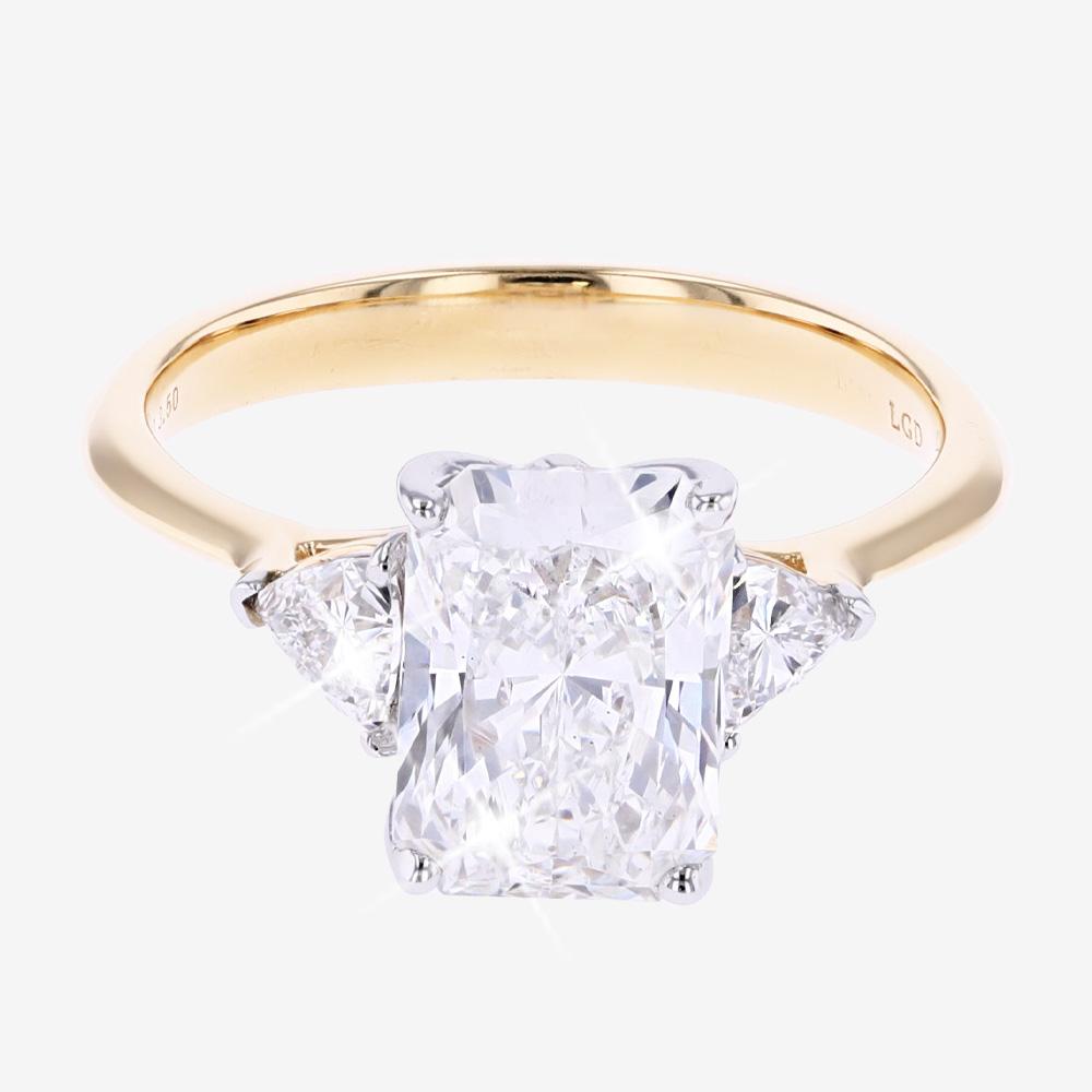 18ct Gold Real Diamond Lab-Grown Radiant Cut + Trillion 3.50ct