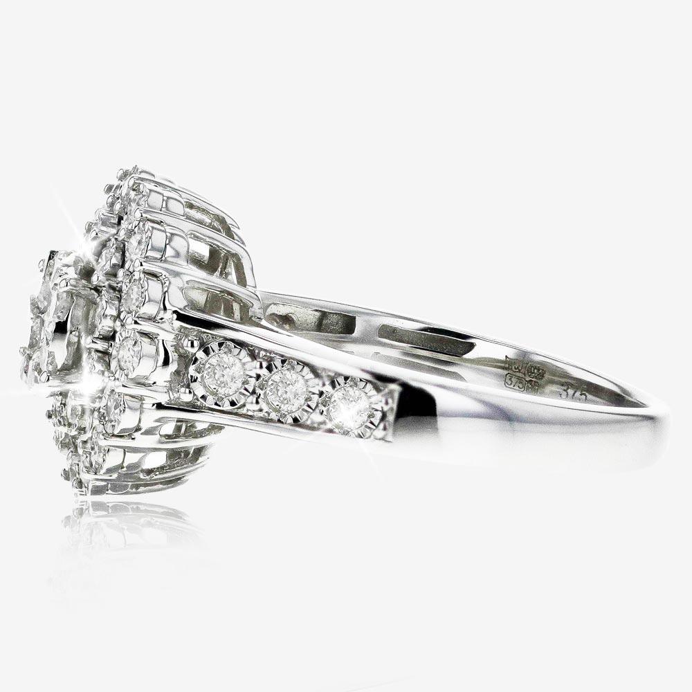 9ct White Gold Diamond Cluster Ring .50ct