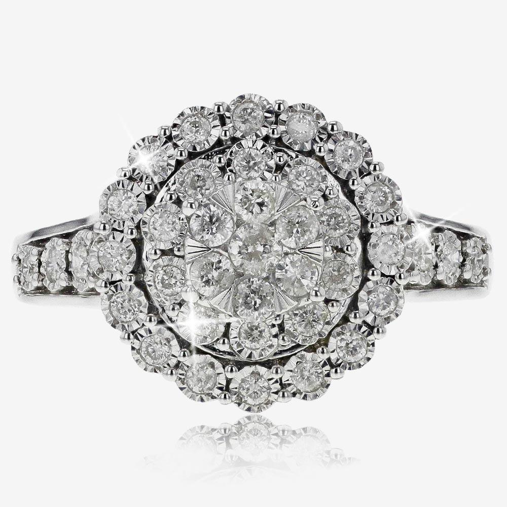 9ct White Gold Diamond Cluster Ring .50ct