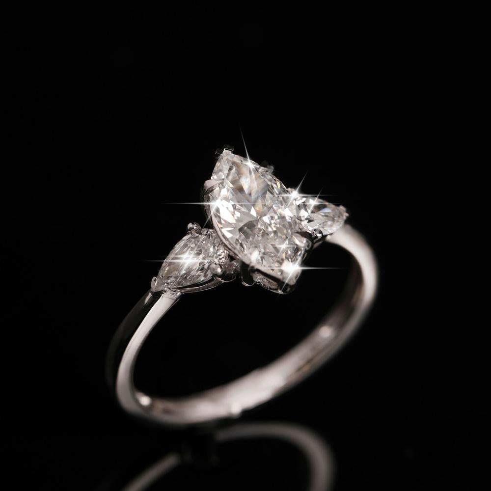 9ct White Gold Real Diamond Lab-Grown Marquise + Pear Ring 1.50ct