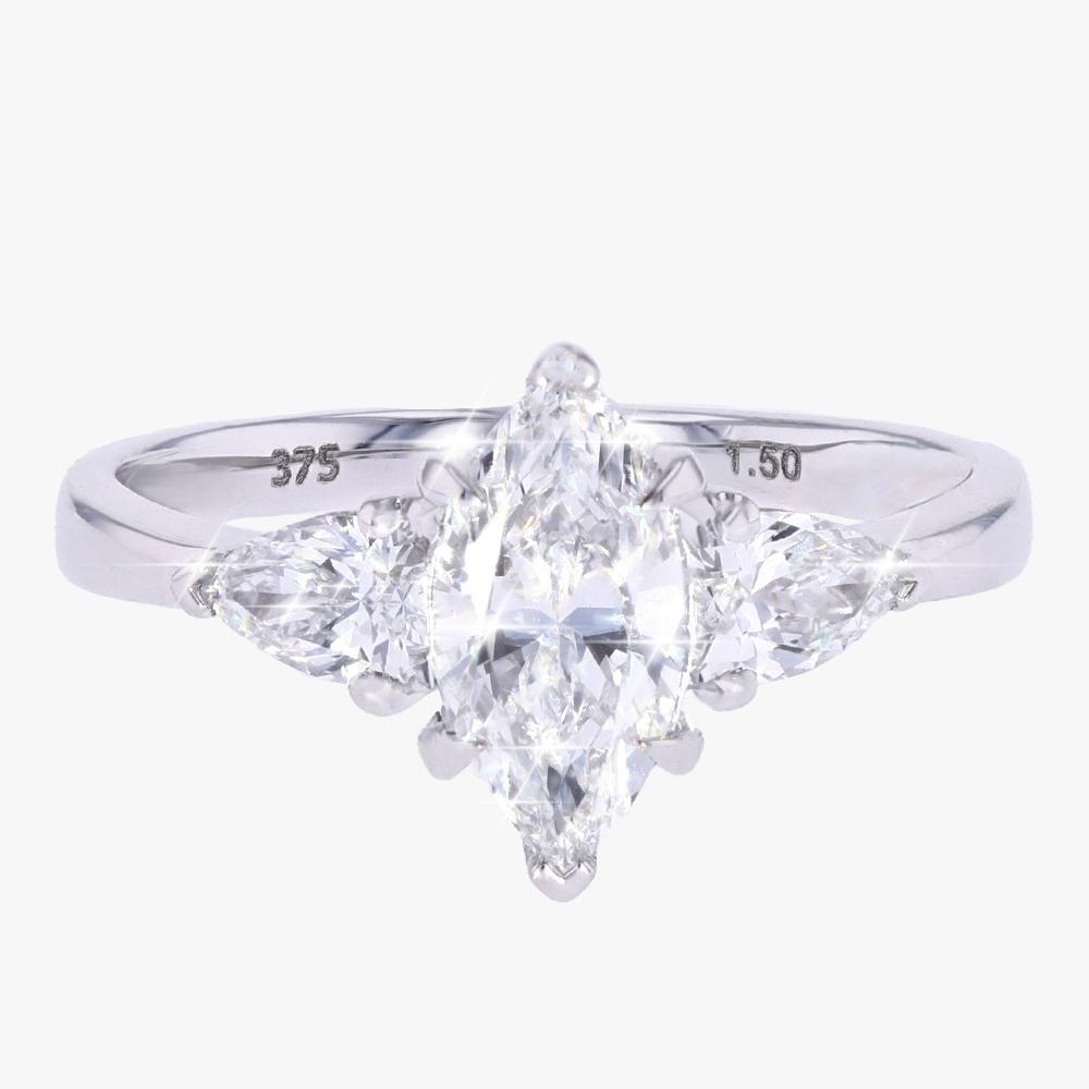 9ct White Gold Real Diamond Lab-Grown Marquise + Pear Ring 1.50ct