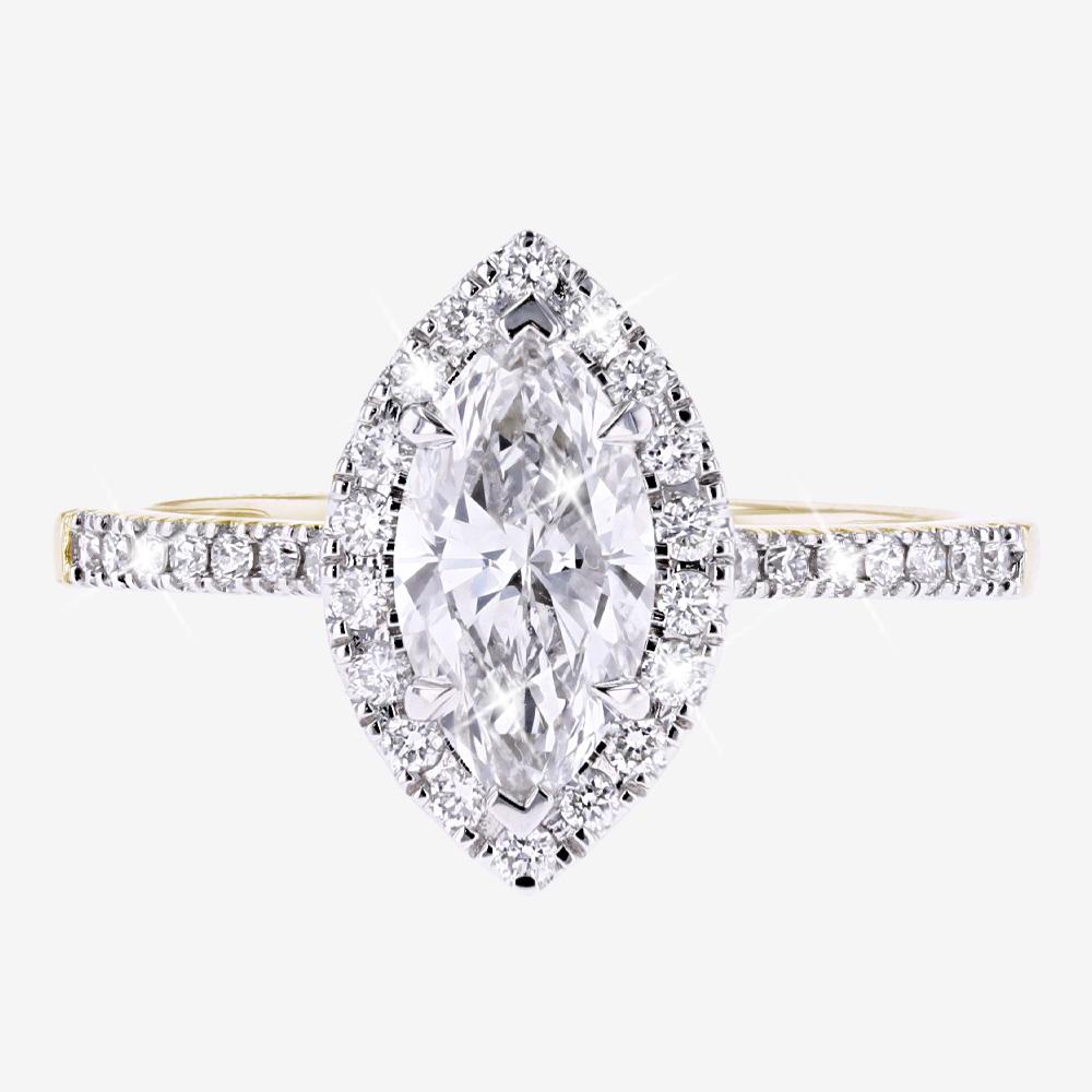 9ct Gold Real Diamond Lab-Grown Marquise Cluster Ring 1.25ct