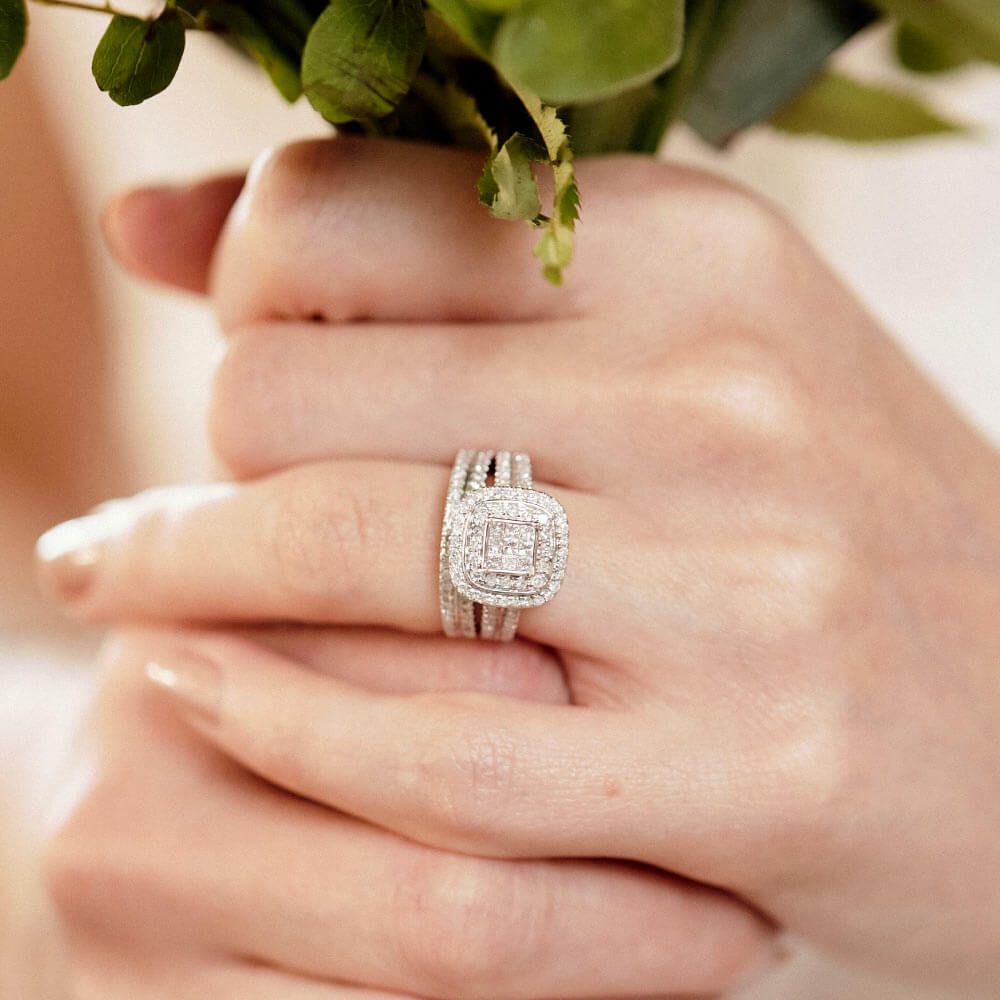 18ct White Gold Diamond Bridal 2 Ring Set 1.00ct