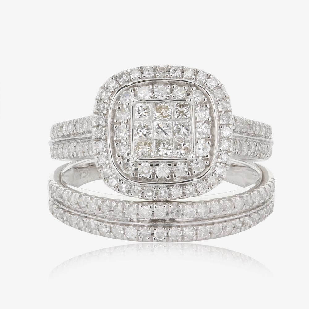 18ct White Gold Diamond Bridal 2 Ring Set 1.00ct