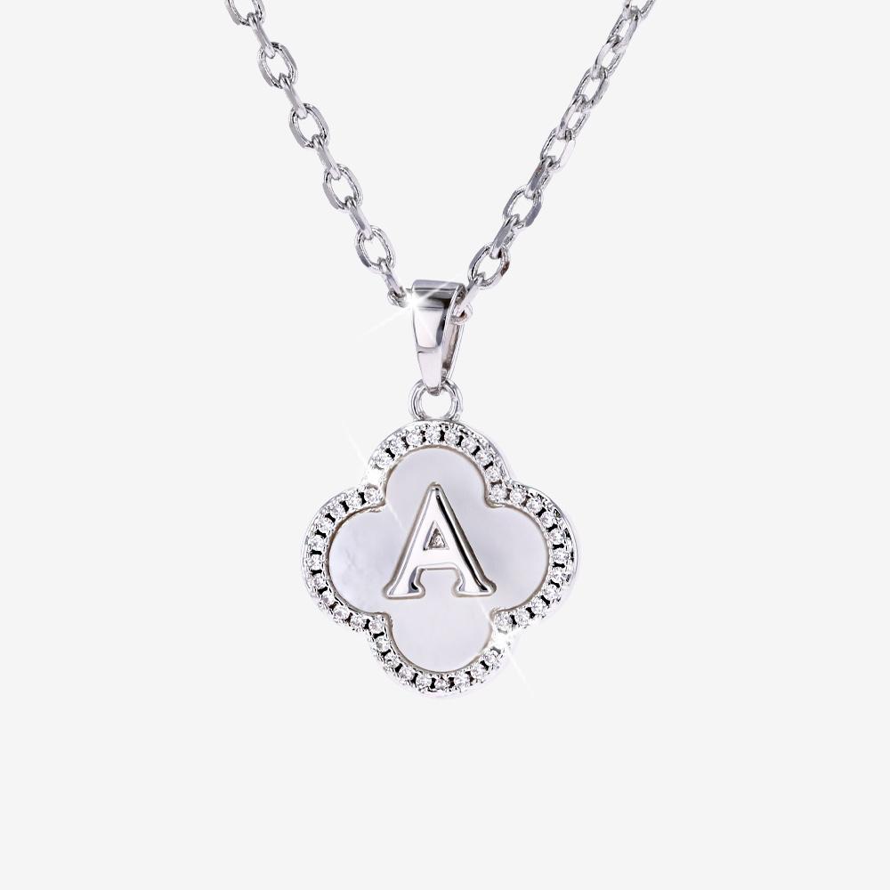 Real Mother Of Pearl Clover Initial 'A' Necklace