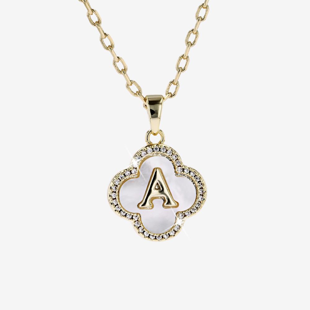 Real Mother Of Pearl Initial 'A' Clover Necklace 