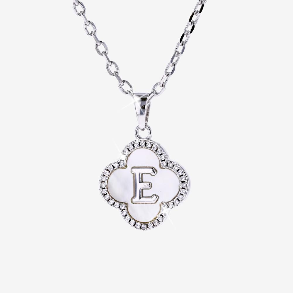 Real Mother Of Pearl Clover Initial 'E' Necklace