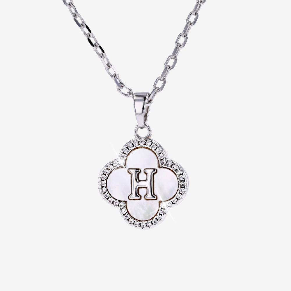 Real Mother Of Pearl Clover Initial 'H' Necklace