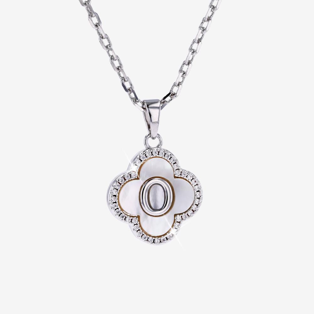 Real Mother Of Pearl Clover Initial 'O' Necklace