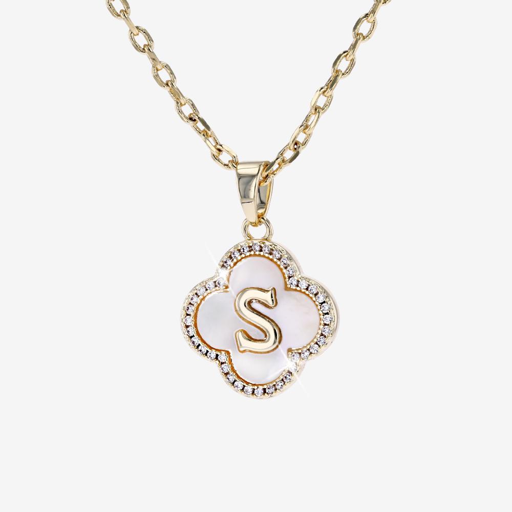 Real Mother Of Pearl Initial 'S' Clover Necklace 