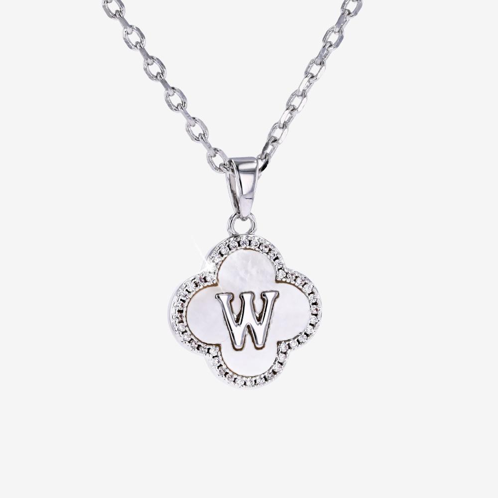 Real Mother Of Pearl Clover Initial 'W' Necklace