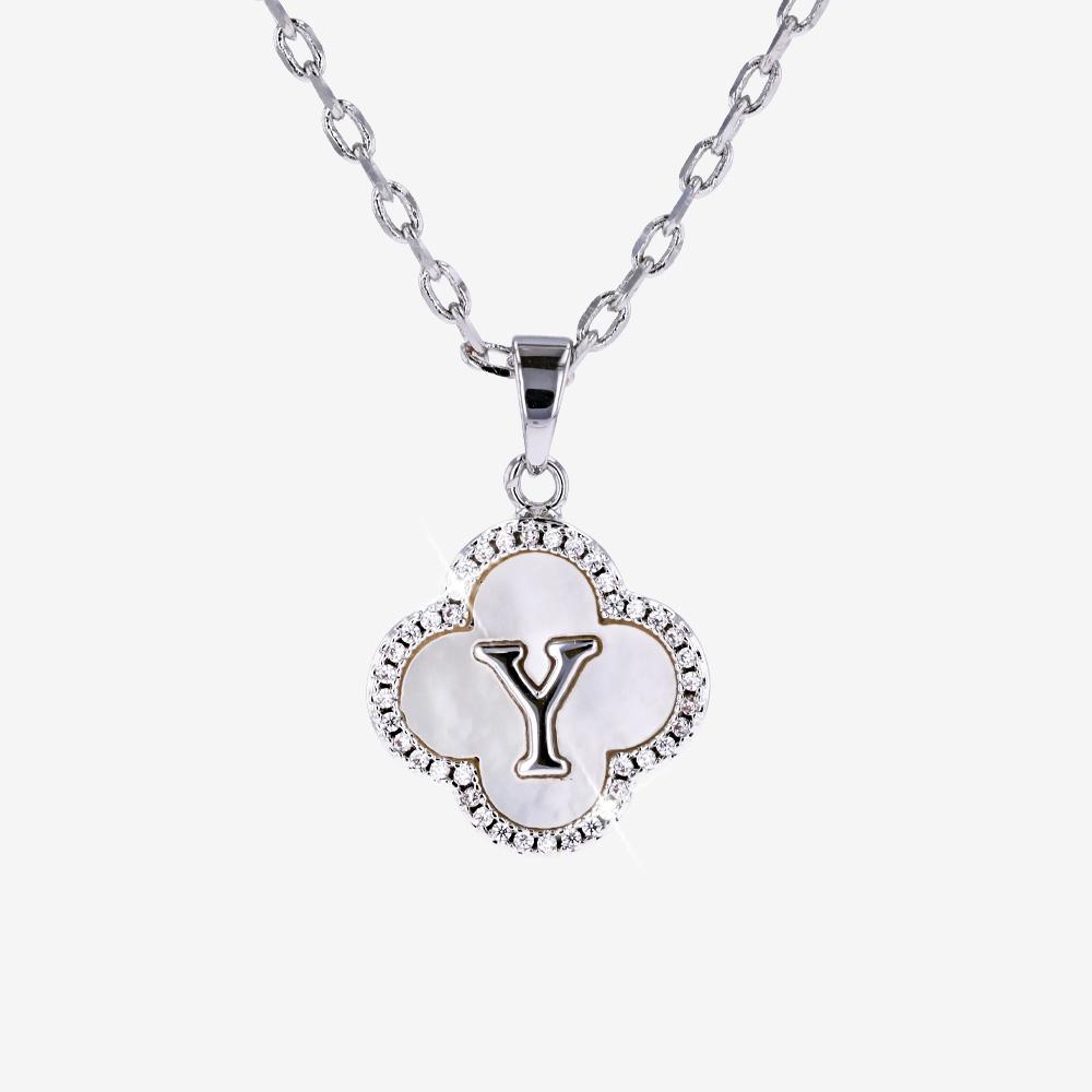 Real Mother Of Pearl Clover Initial Y Necklace