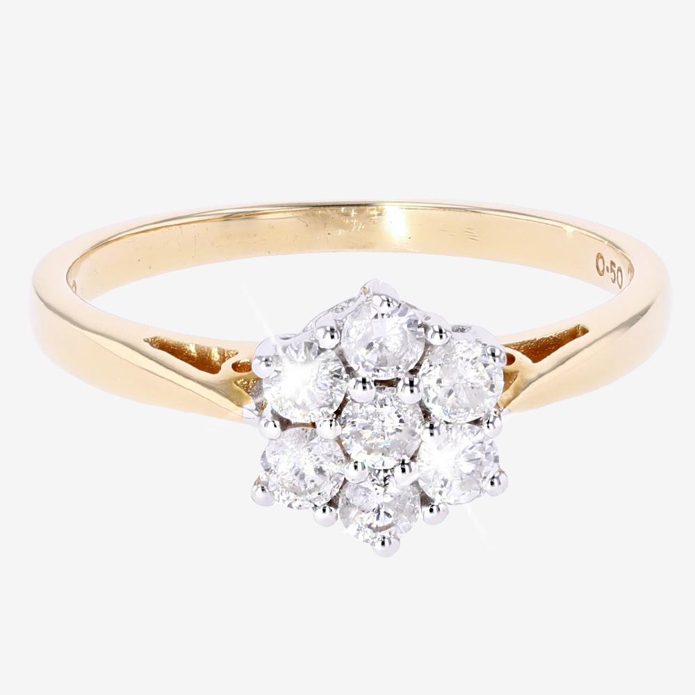 18ct Gold 7 Stone Diamond Cluster Ring