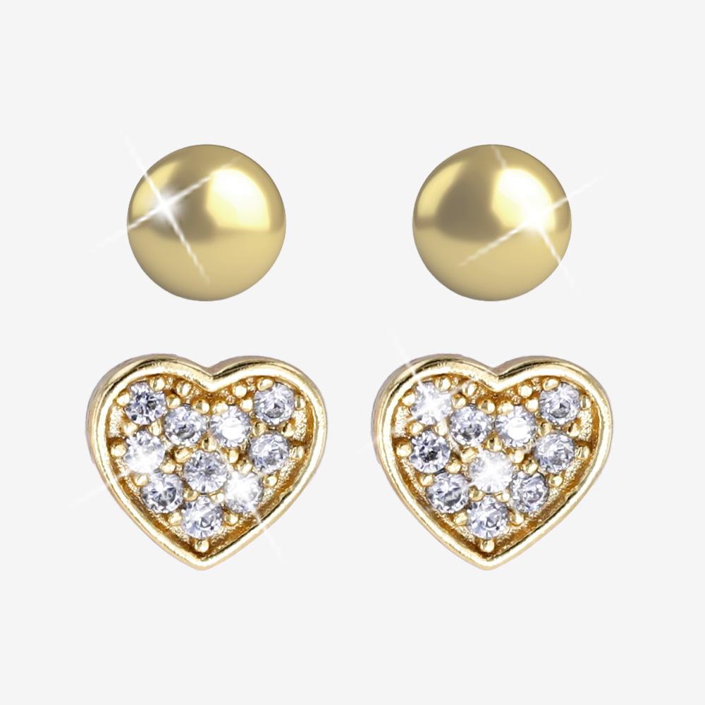 18ct Gold Vermeil On Silver Set Of 2 Earrings, Heart + Ball