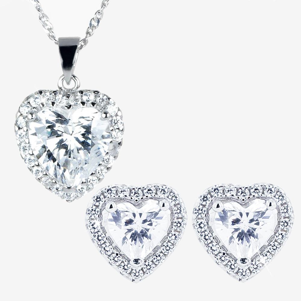 Silver Heart Necklace and Earrings Set