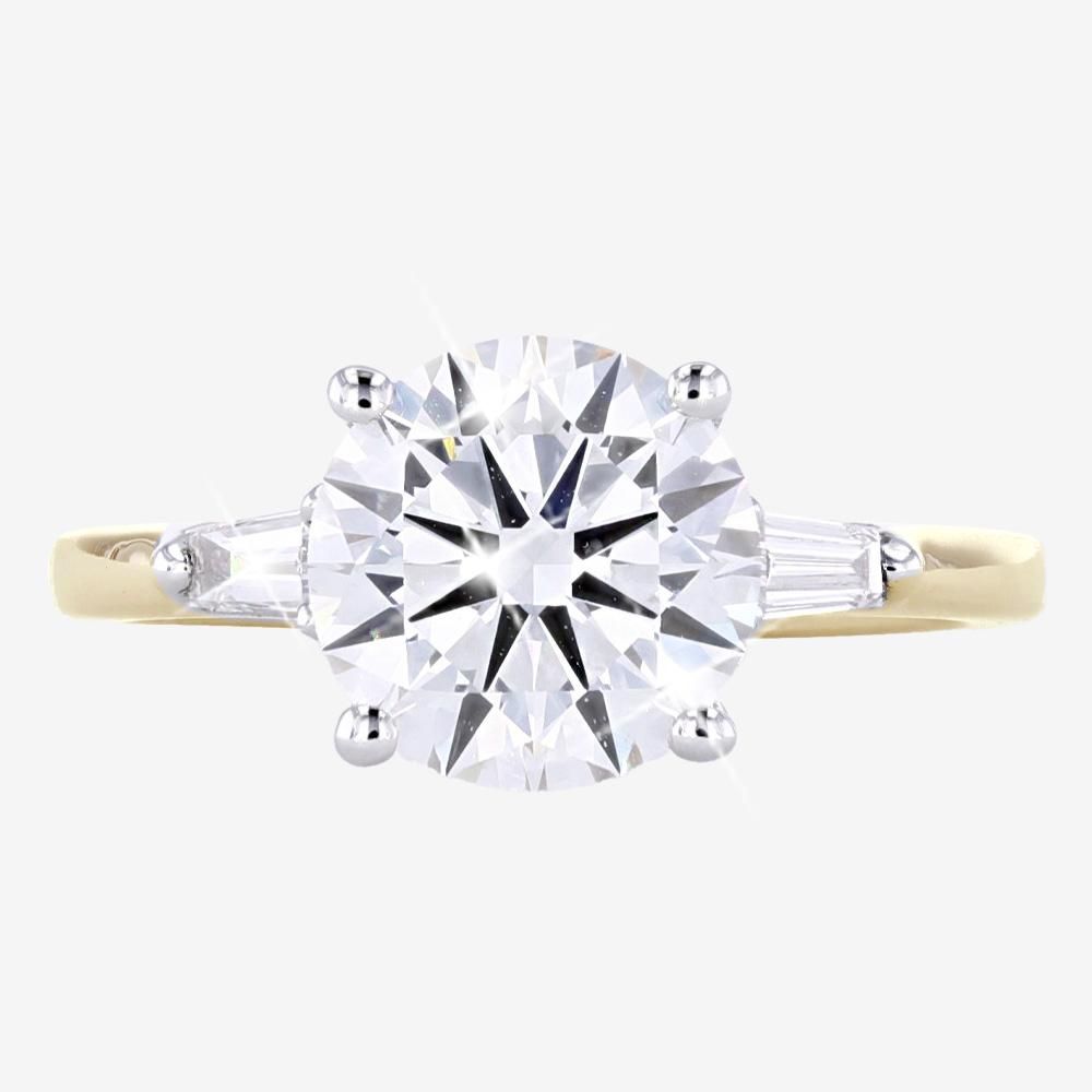 18ct Gold Real Diamond Lab-Grown Solitaire With Baguette Shoulders 3.00ct