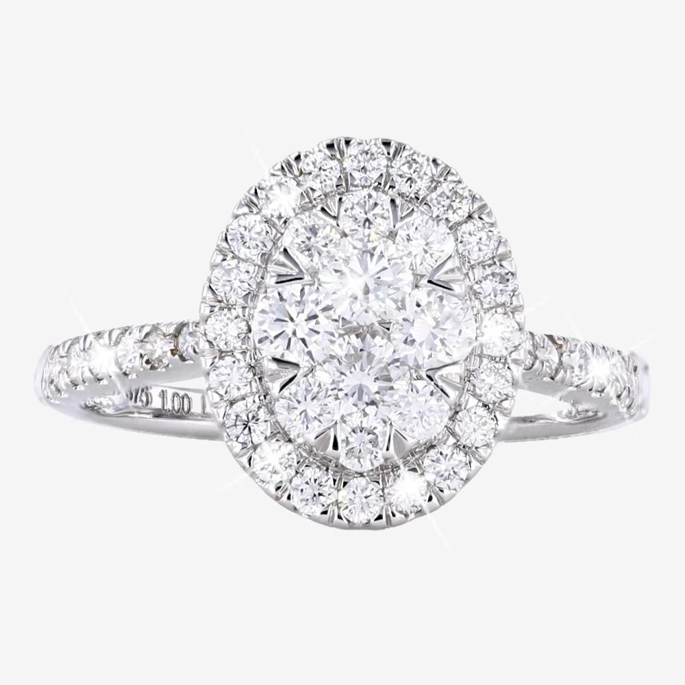 9ct White Gold Real Diamond Lab-Grown 1.00ct Oval Cluster