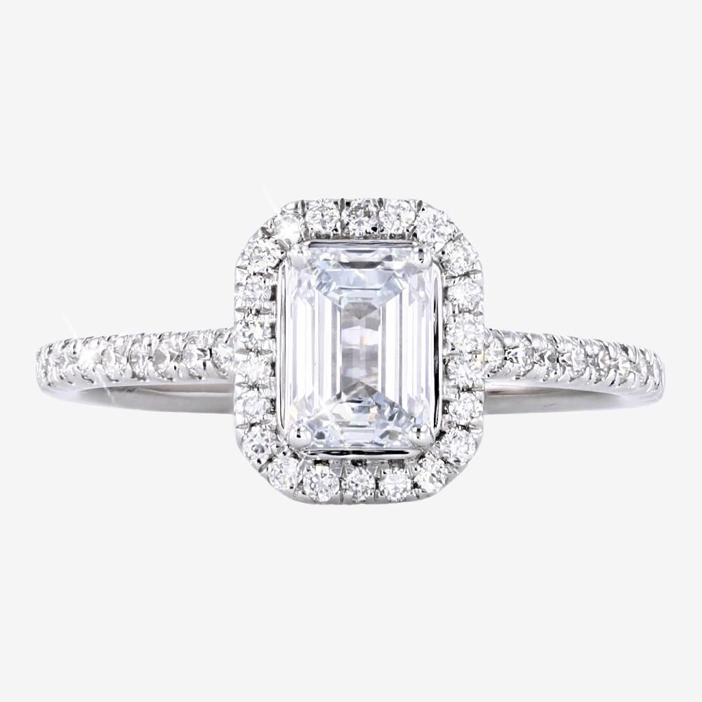 9ct White Gold Real Diamond Lab-Grown Emerald Cut Ring 1.00ct