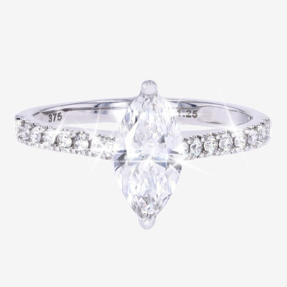 9ct White Gold Real Diamond Lab-Grown Ring, Marquise, Diamond Shoulders 1.25ct