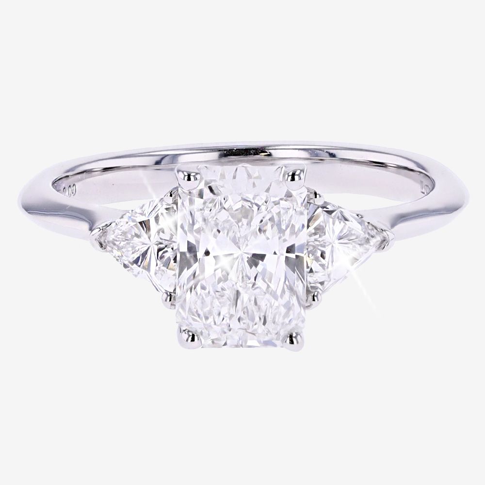 9ct White Gold Lab-Grown Diamond Ring, Radiant Cut + Trillion 2.00ct