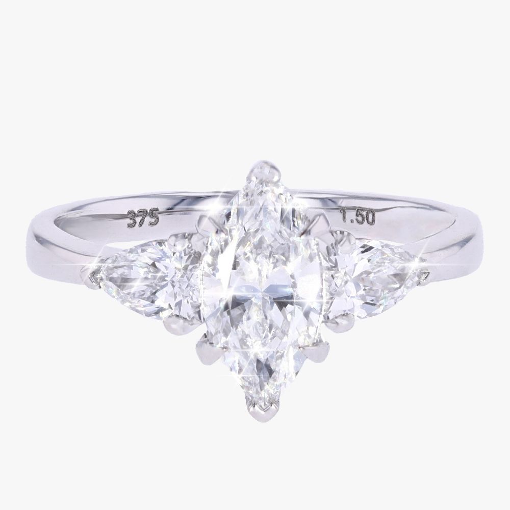 9ct White Gold Real Diamond Lab-Grown Marquise + Pear Ring 1.50ct