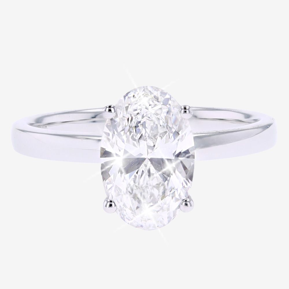 9ct White Gold Real Diamond Lab-Grown Oval Solitaire 2.00ct