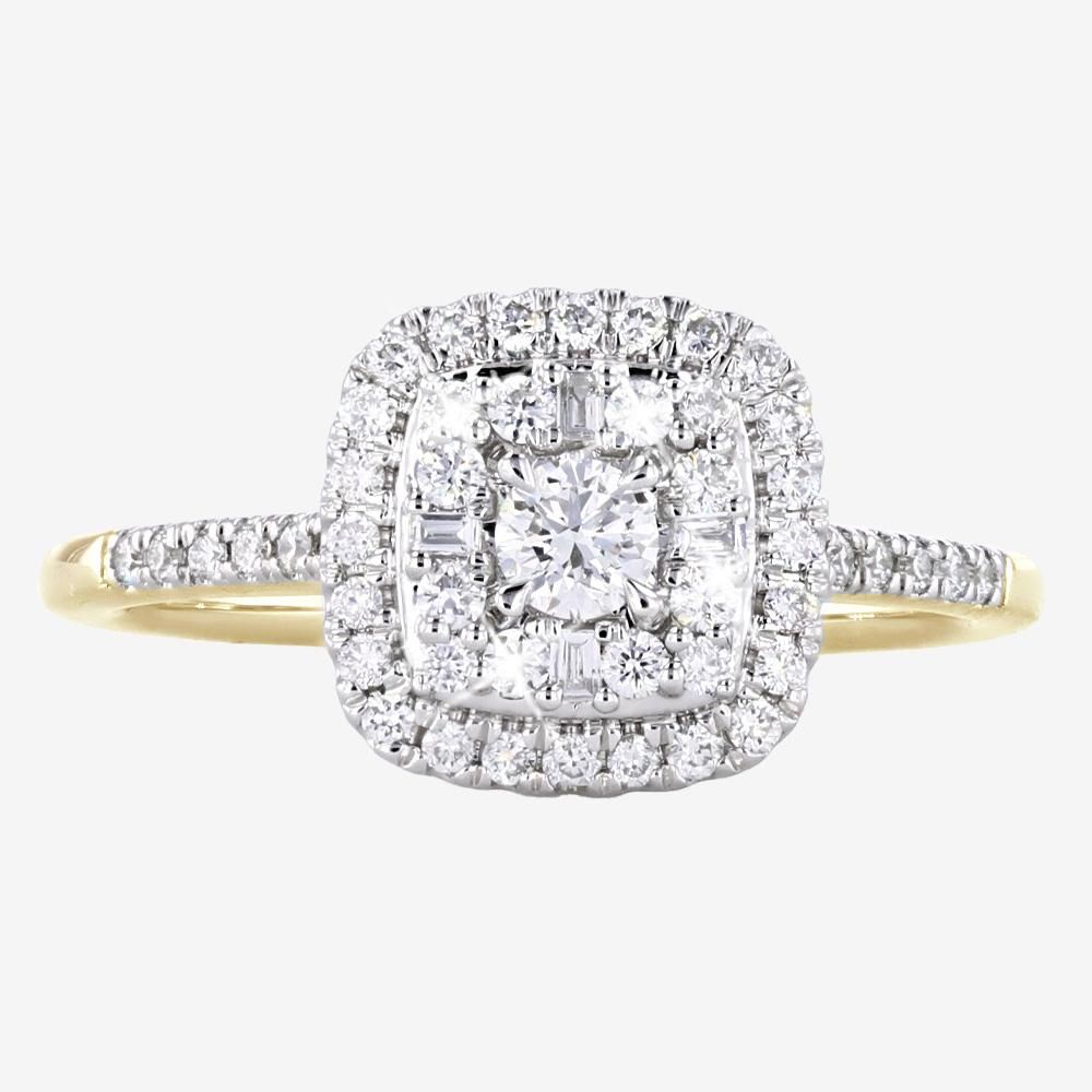9ct Gold Real Diamond Lab-Grown Cushion Cluster .50ct