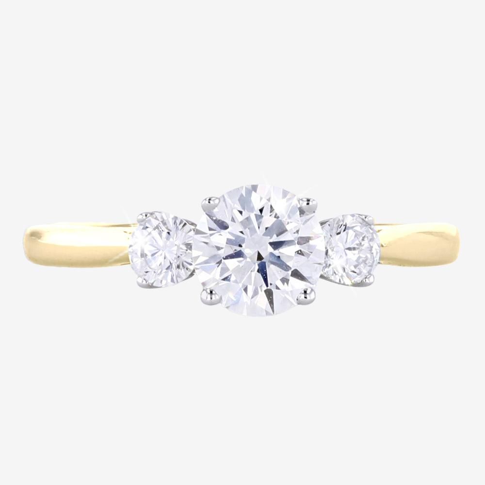 9ct Gold Real Diamond Lab-Grown 3 Stone Ring 1.00ct