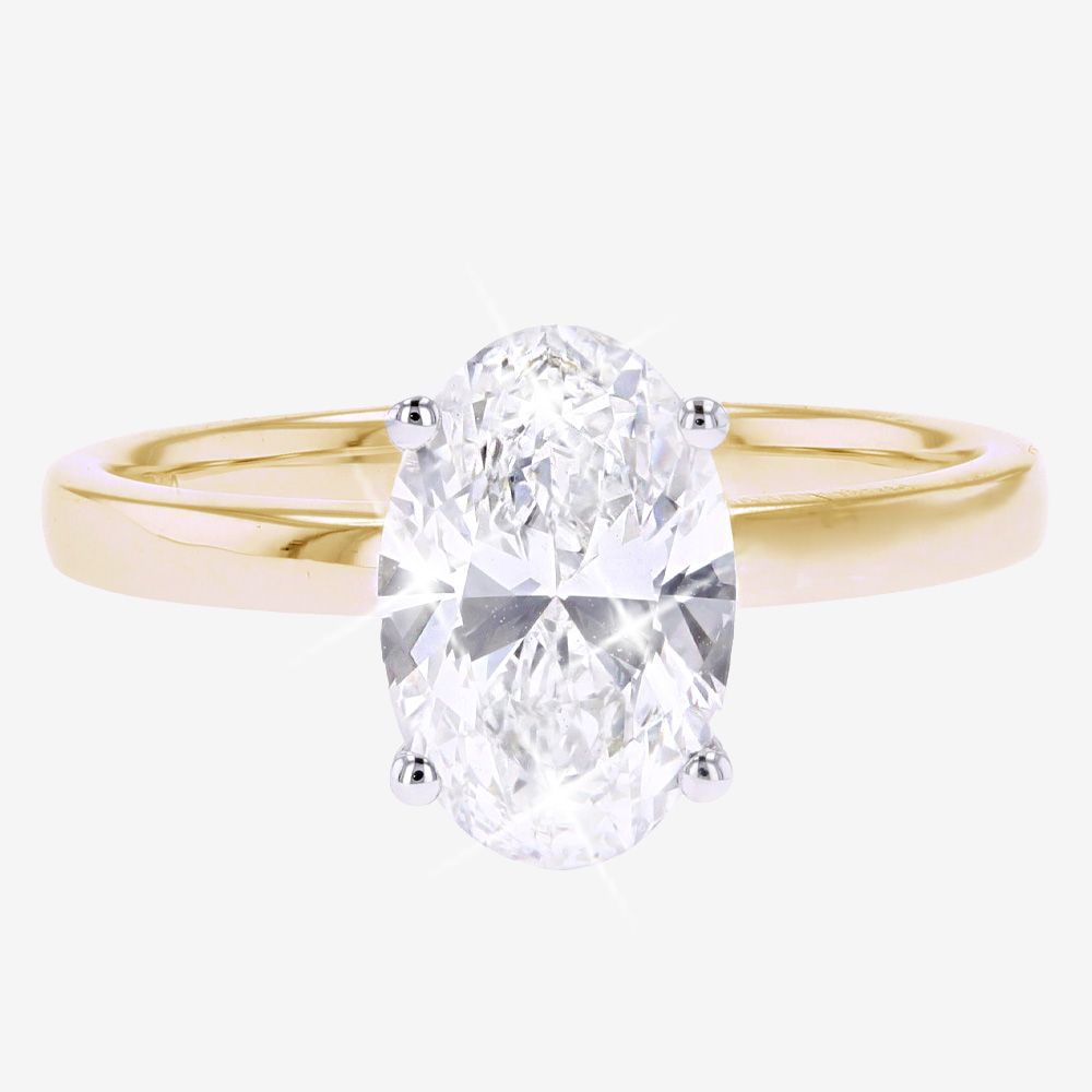 9ct Gold Real Diamond Lab-Grown Oval Solitaire 2.00ct