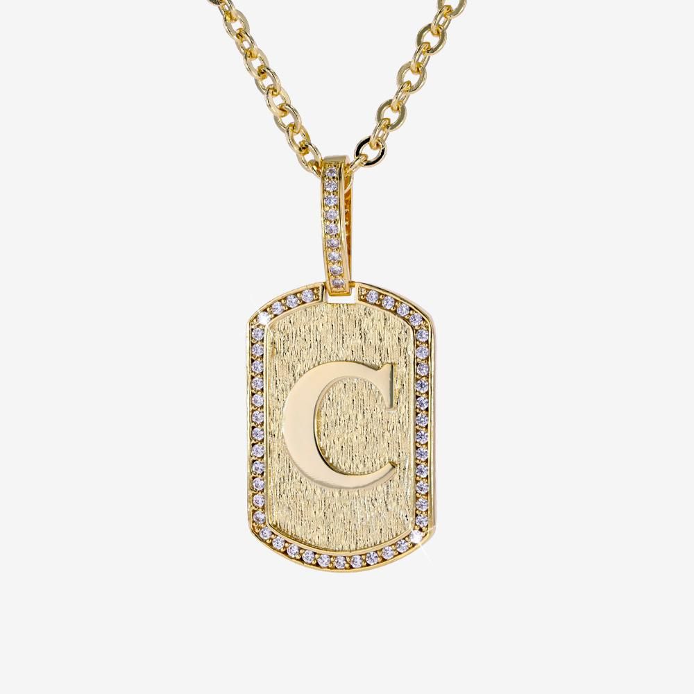Mens Iced Tag Pendant & Chain Initial C