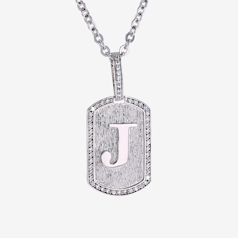 Mens Iced J Initial Tag Pendant & Chain
