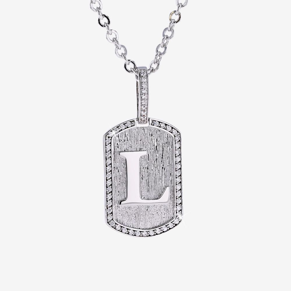 Mens Iced L Initial Tag Pendant & Chain