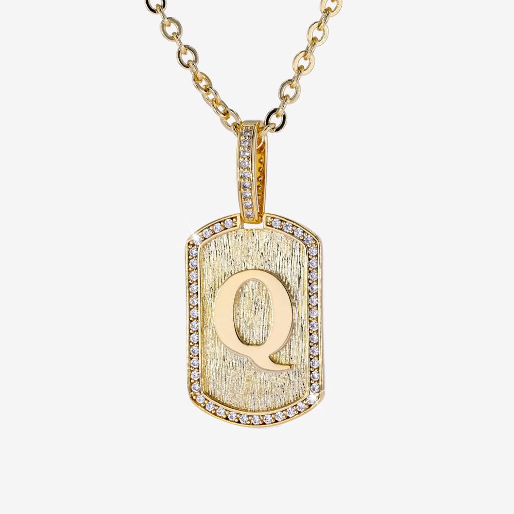 Mens Iced Tag Pendant & Chain Initial Q