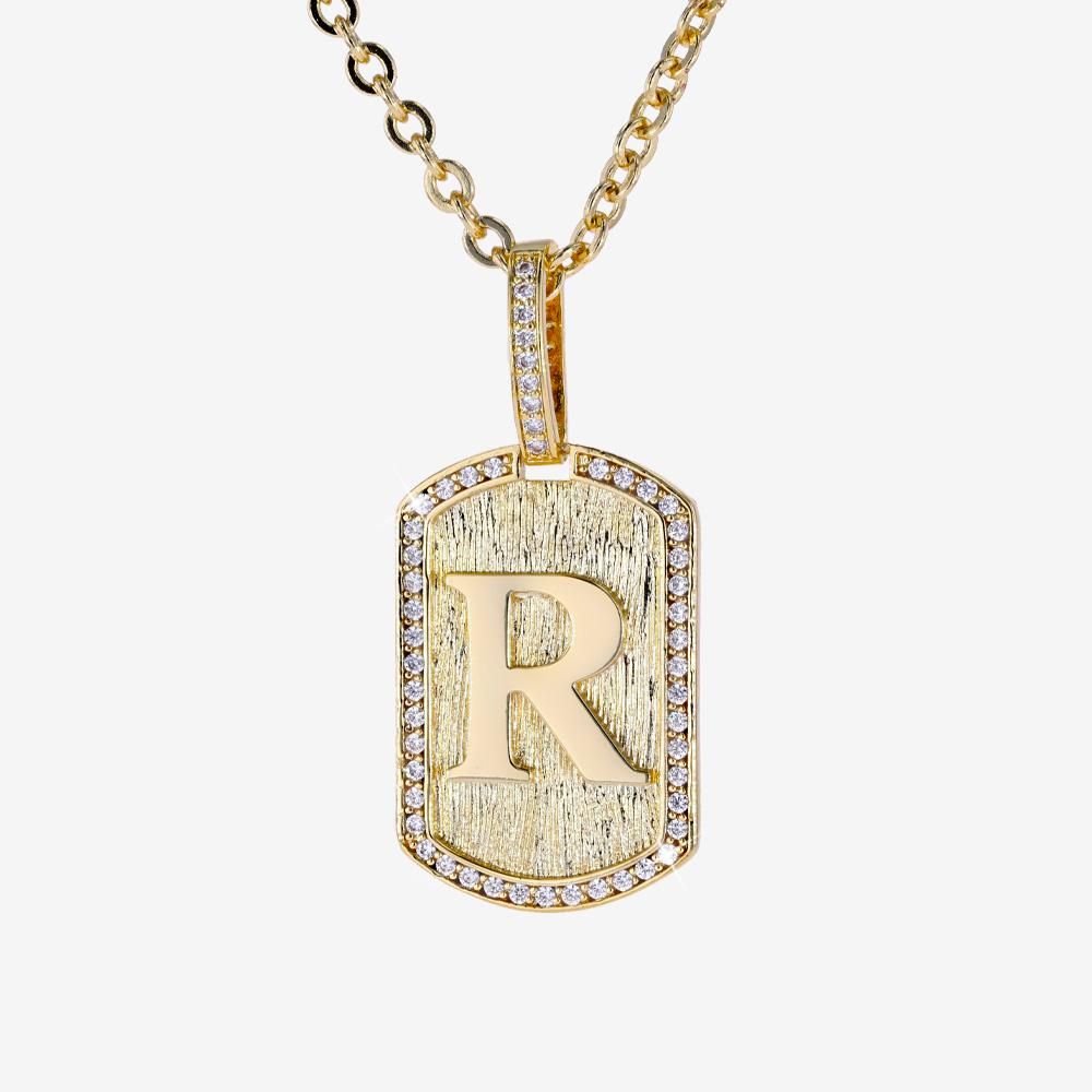 Mens Iced Tag Pendant & Chain Initial R