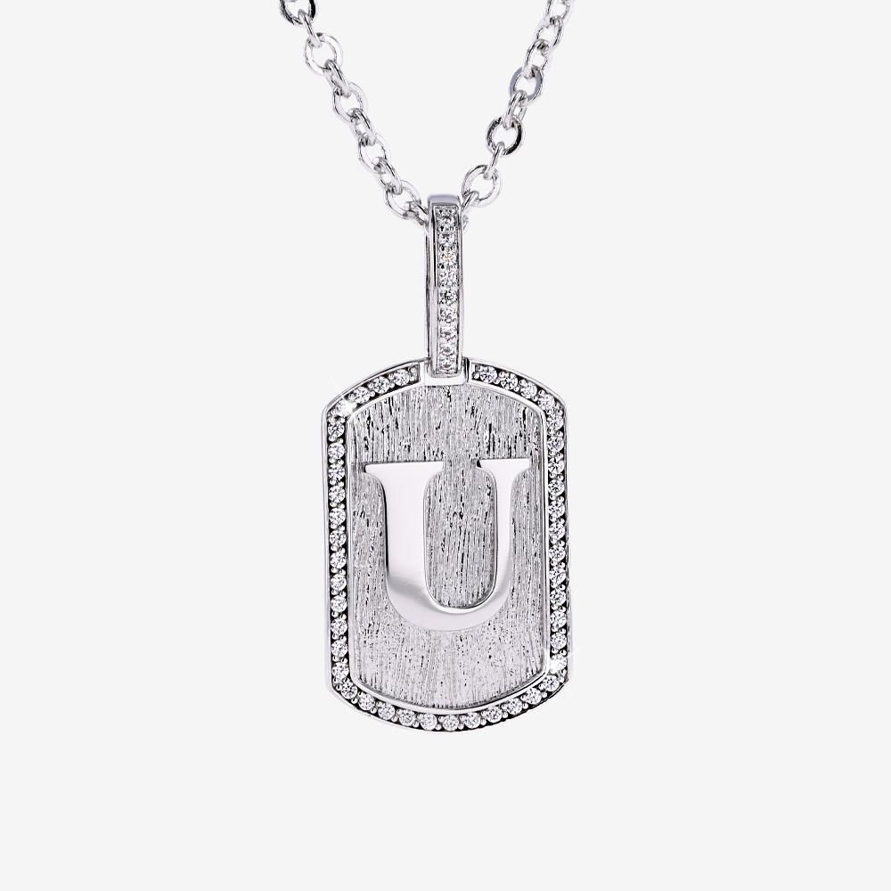 Mens Iced U Initial Tag Pendant & Chain