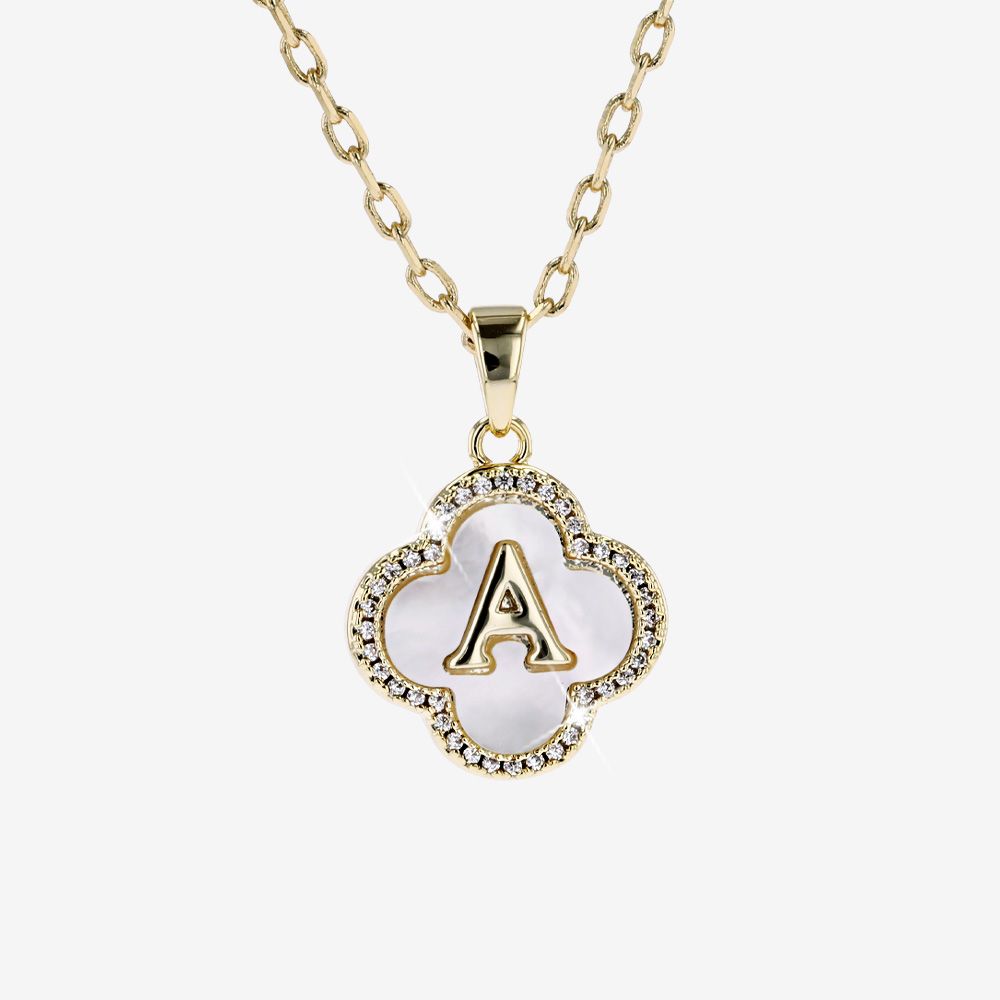Real Mother Of Pearl Initial A Clover Necklace 