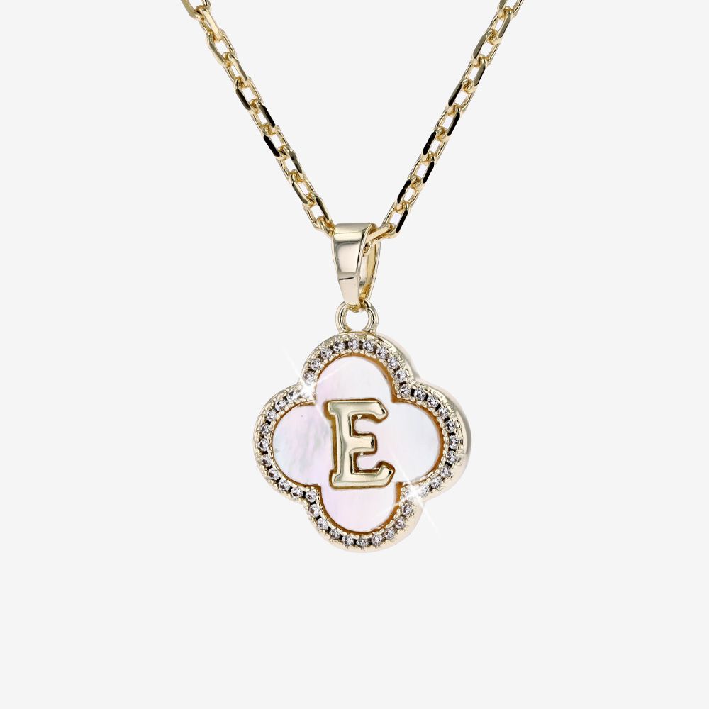 Real Mother Of Pearl Initial E Clover Necklace