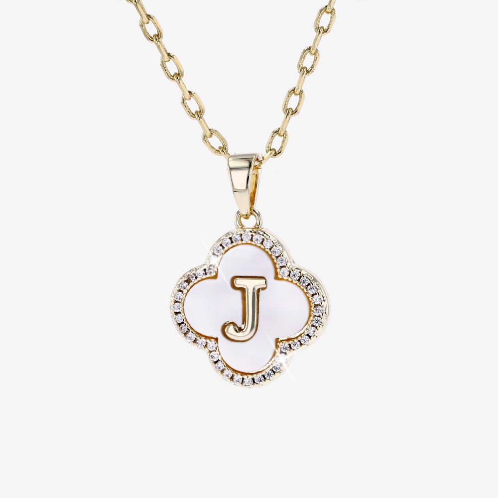 Real Mother Of Pearl Initial J Clover Necklace 