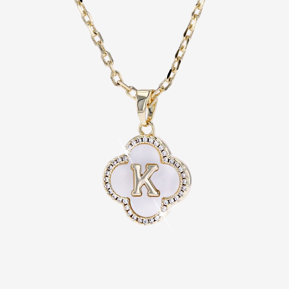 Real Mother Of Pearl Initial K Clover Necklace 