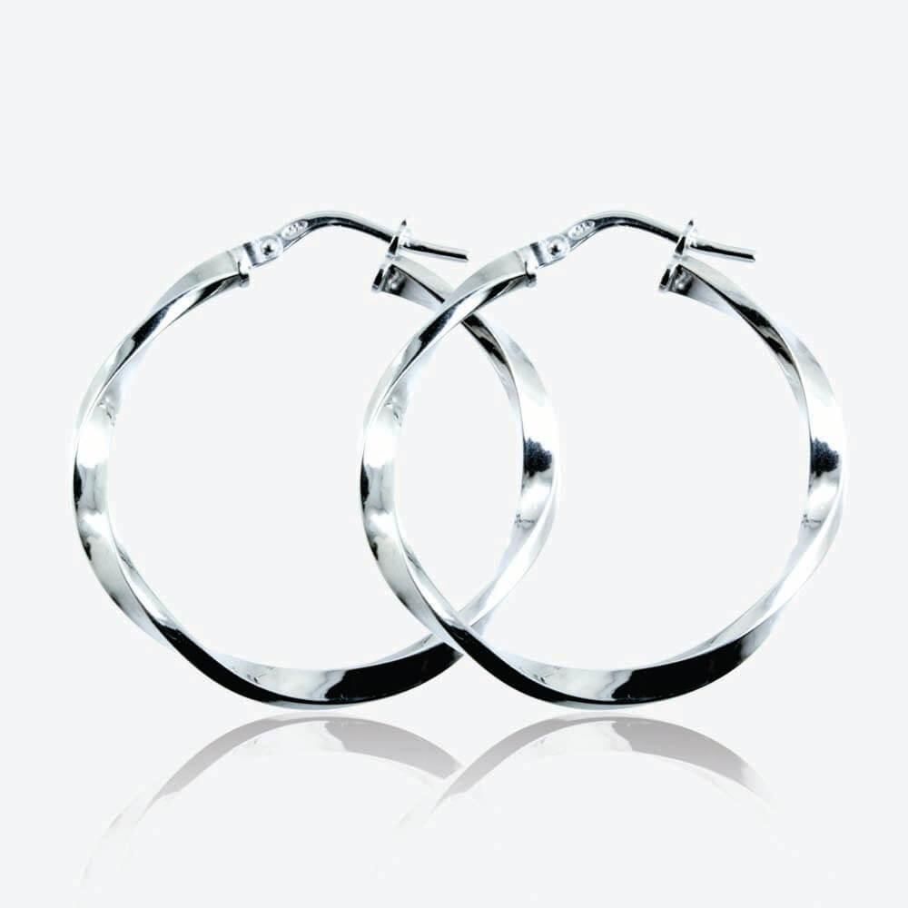 Silver Twist Hoop Earrings 30mm