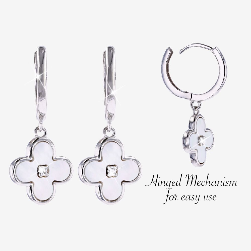 Silver Real Lab-Grown Diamond + Mother Of Pearl Huggies