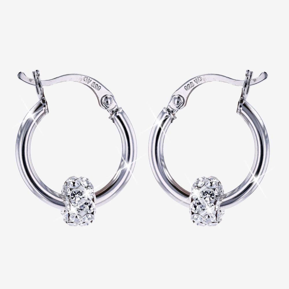 Silver Hoops With Crystal Bead, Hand Set 18mm