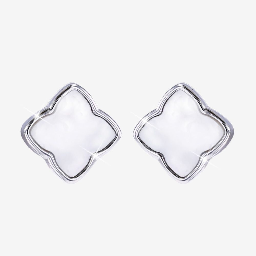 Silver Real Mother Of Pearl Clover Earrings