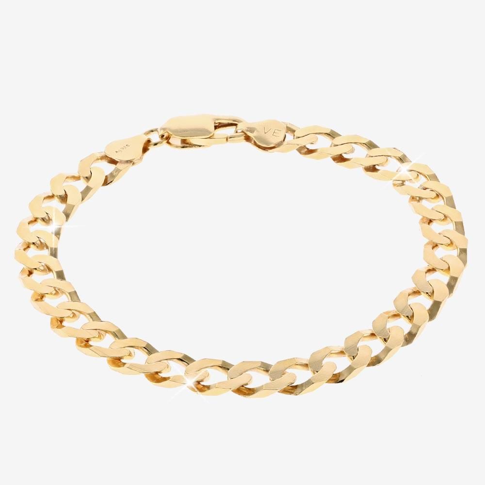 18ct Gold Vermeil on Silver Mens Solid Curb Bracelet