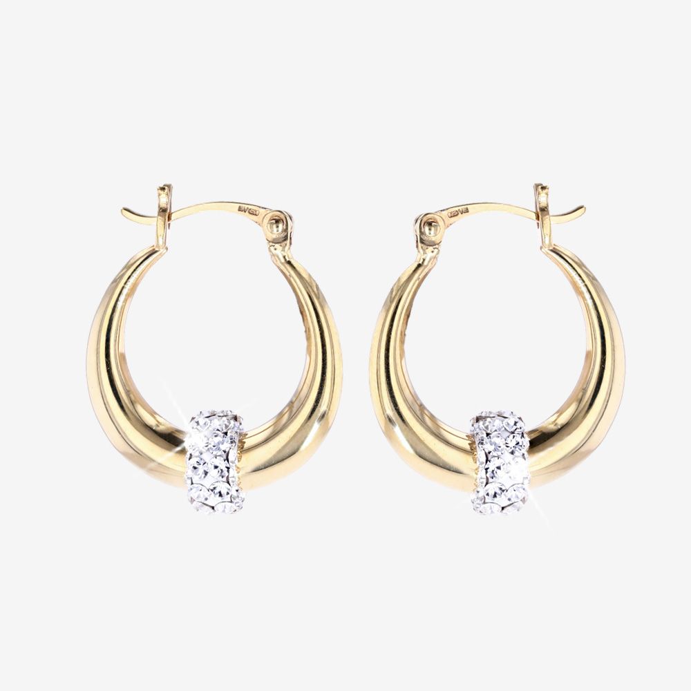 18ct Gold Vermeil On Silver Hoops With Crystal Bead Oval