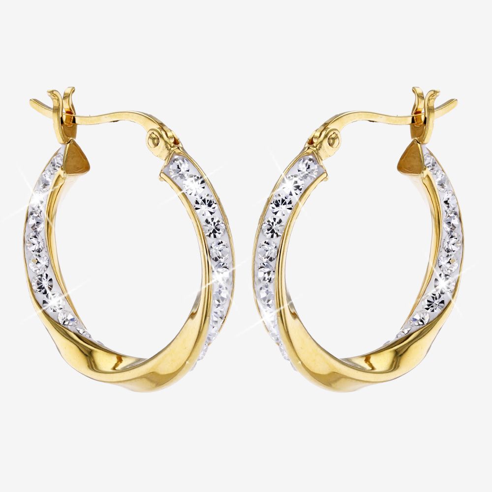 18ct Gold Vermeil On Silver Crystal Twist Hoops - 20mm