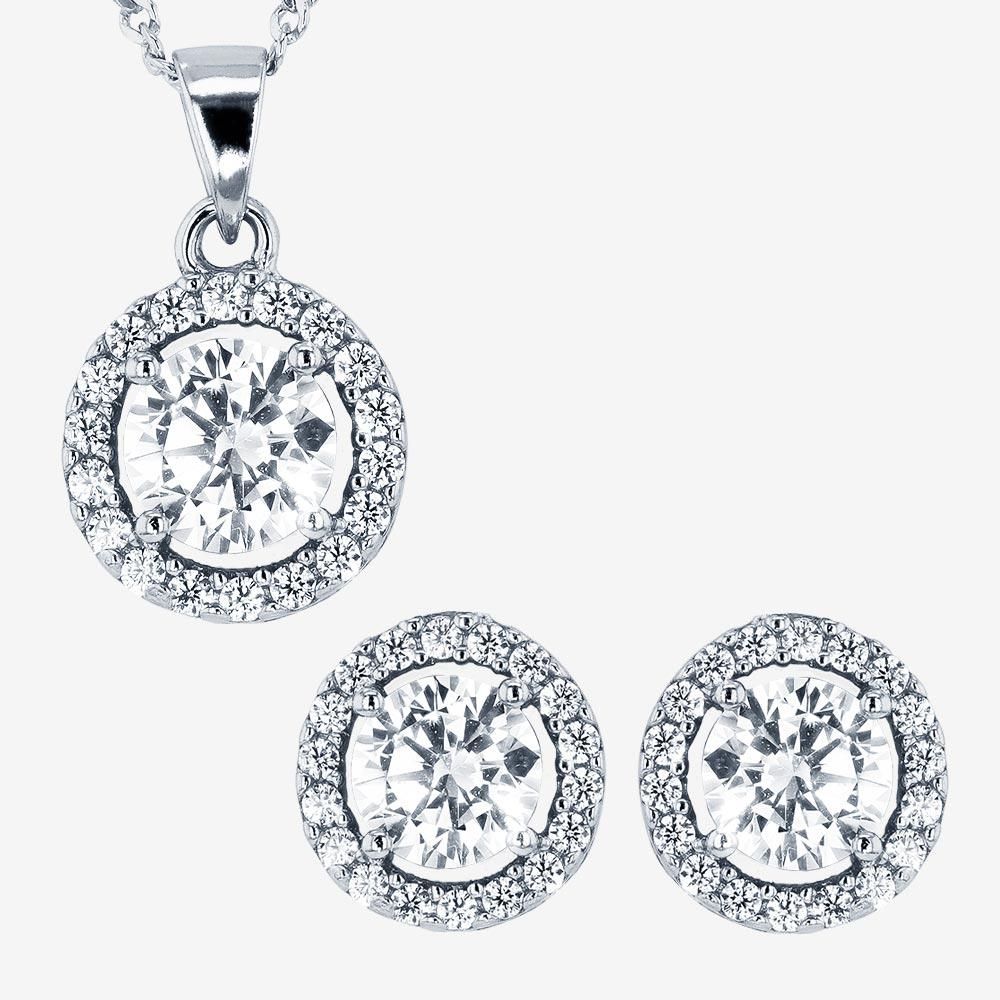 Silver Halo Necklace and Earrings Set