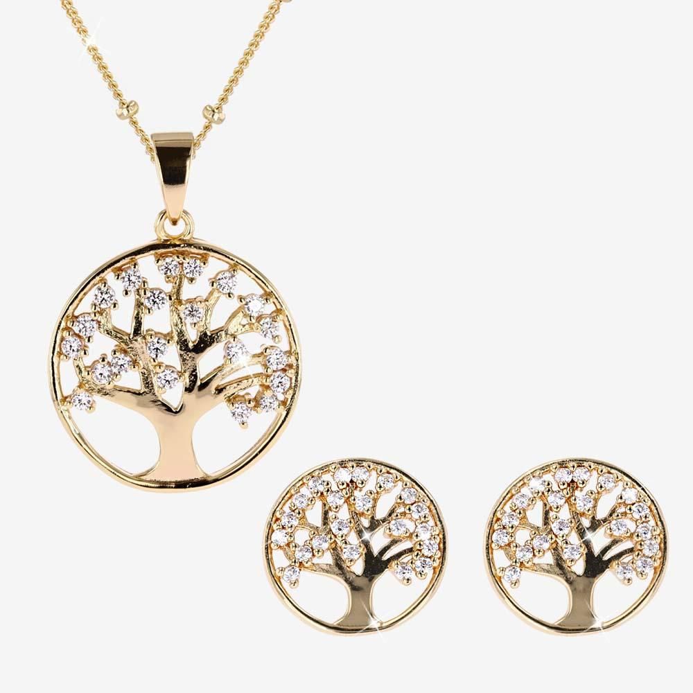 18ct Gold Vermeil on Silver Lifes Tree Necklace And Earrings Set